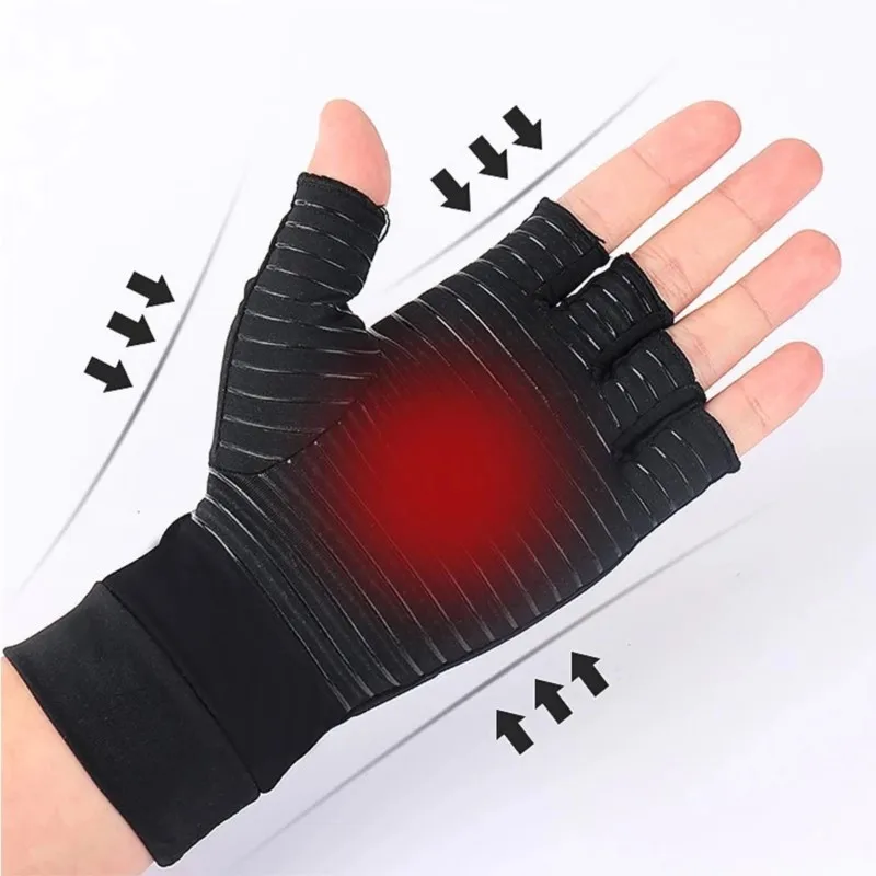 Half Finger Sport Gloves Copper Compression Arthritis Pain Relief Gloves Anti-slip Breathable Driving Gym Wrist Support Gloves