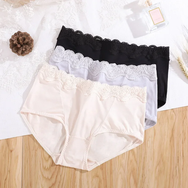 

New Lace Edge Bamboo Fiber Girly Panties Women's Solid Color Comfortable Breathable Antibacterial Briefs