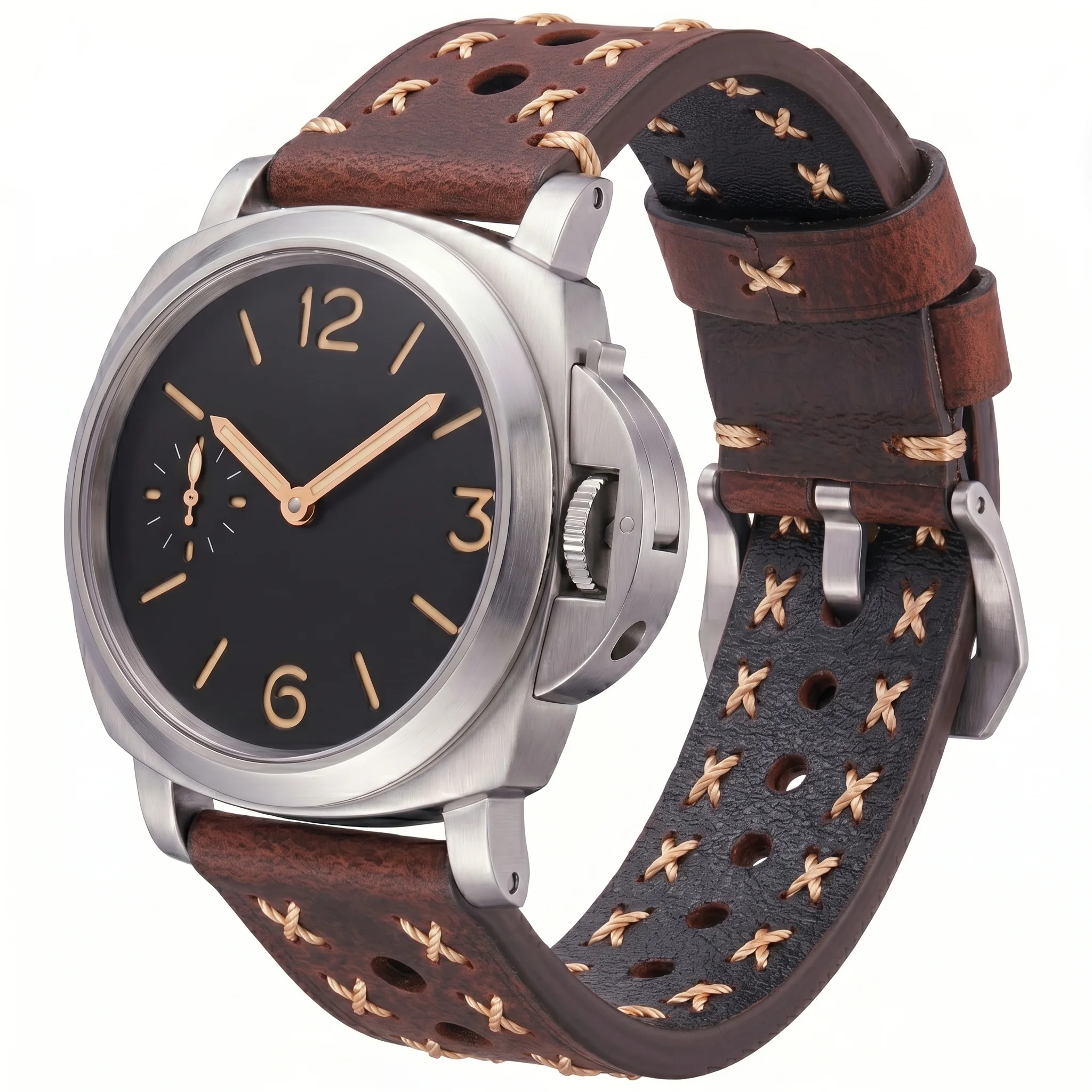 Luxurious Hand-Stitched Leather Watch Strap with Heavy Duty Buckle – Retro Cowhide Bracelet