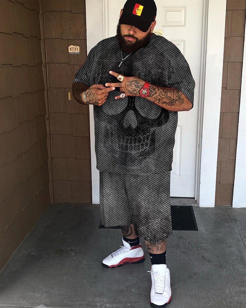 Biggmans L-9XL For Men's T-Shirt Set Clothing Tiger Yellow Casual Short Sleeve Shorts 3D Big and Tall Plus Size Suit