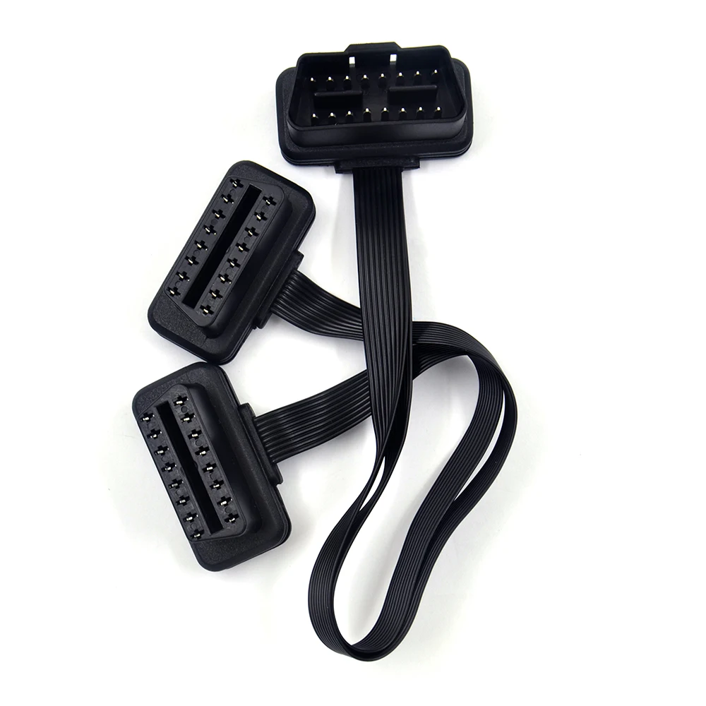 

Flat+Thin 16Pin OBD 2 Extender OBD2 16 Pin ELM327 Male To Dual Female Y Splitter Elbow OBDII Extension Connector Cable For Car