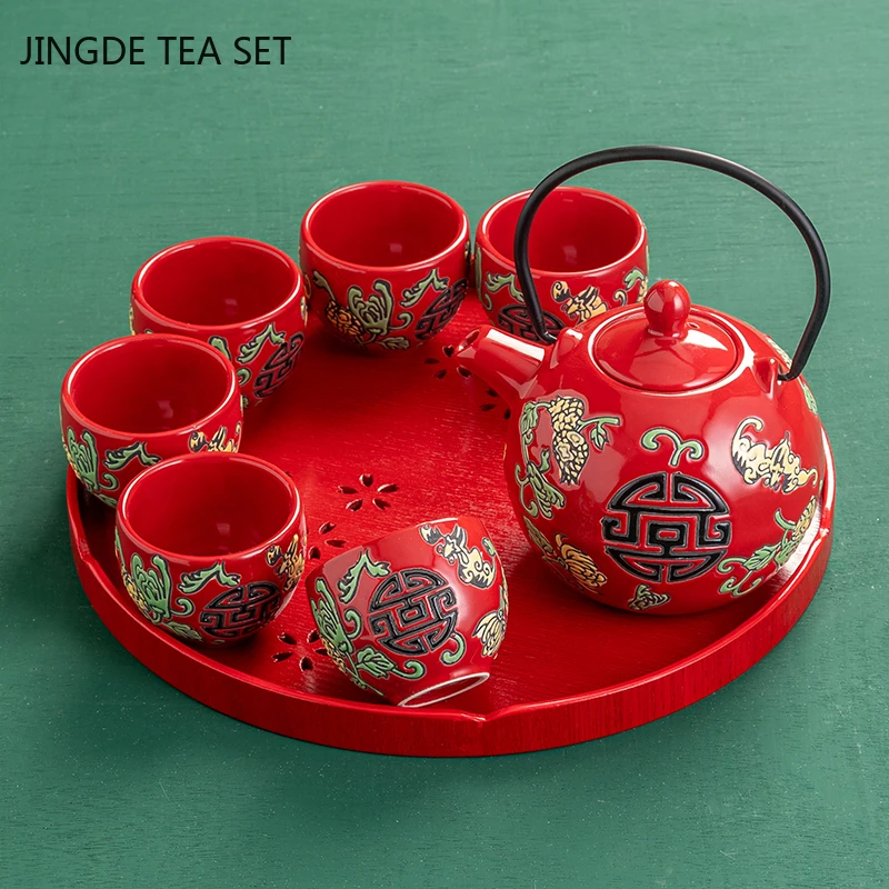 Household Ceramics Tea Pot Set Teacup Teapot Tea Ceremony Supplies Boutique Handmade Sets Wedding Gifts