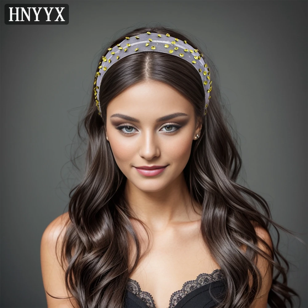 

HNYYX Baroque Headbands Rhinestone Shiny Hair Hoop Fashion Mesh Wide Hair Accessories Elegant Crystal Headband A03-Green