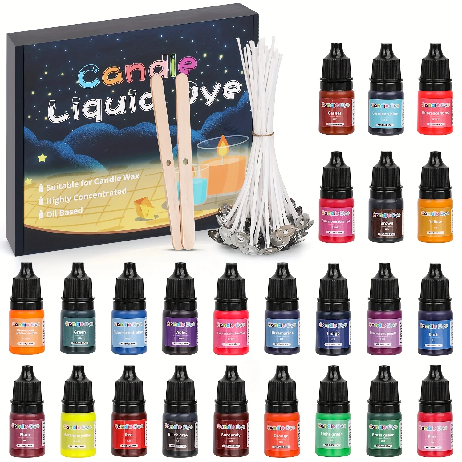 Candle dyes pigment Candle dyes kit Blingfun Candle Dyes-Pro Candle & Soap Oil Dyes (24 Colors), Vibrant Colors for DIY Candles & Soaps, Highly Concentrated.