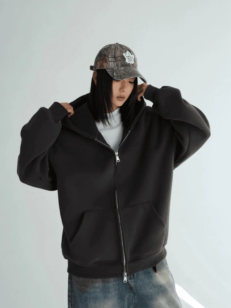 American Sle Heavyweight Light ey Sweatirt ex Autumn Trendy Hong Kong Sle Hooded Open Cardigan Casual Loose Coupl...
