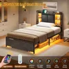 Twin Bed Frames with Headboard and 2 Storage Drawers, Twin Bed Frame with Charging Station and Led Lights,No Box Spring Needed 4