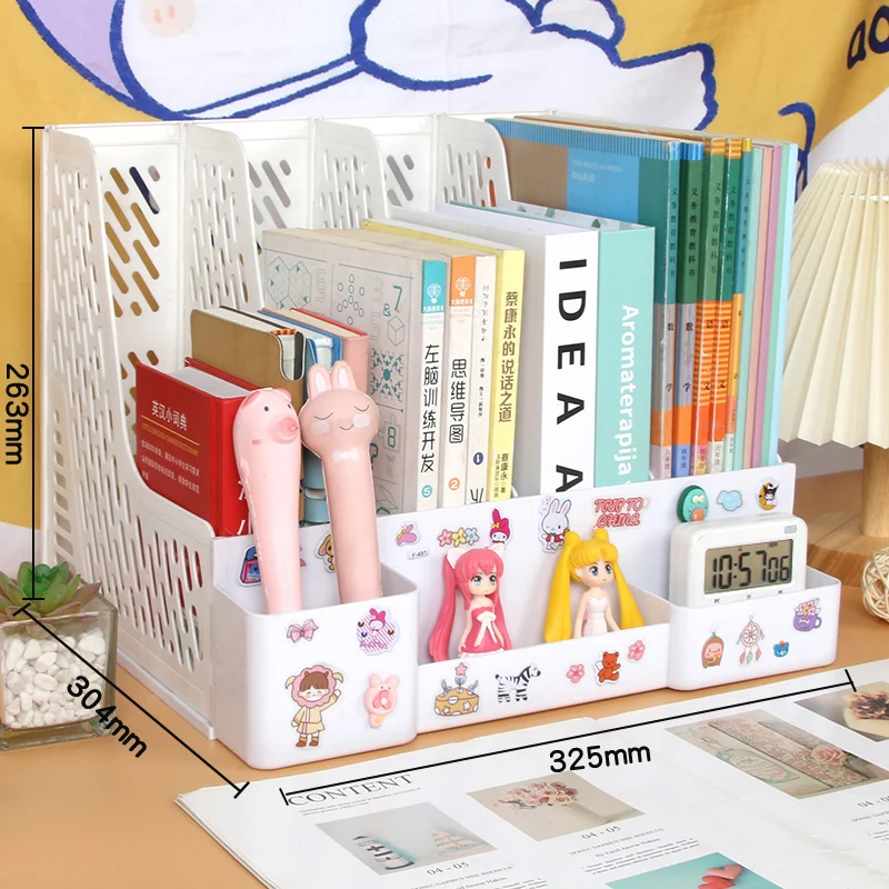 Desk File Organiser 4 Sections Sturdy Desktop Plastic Magazine File Holder Frames Dividers Cabinet Rack Display