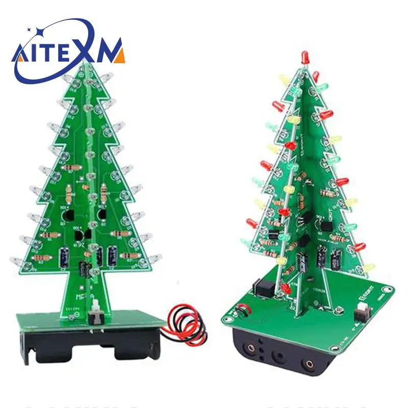 

Three-Dimensional 3D Christmas Tree LED DIY Kit Red/Green/Yellow LED Flash Circuit Kit Electronic Fun Suite