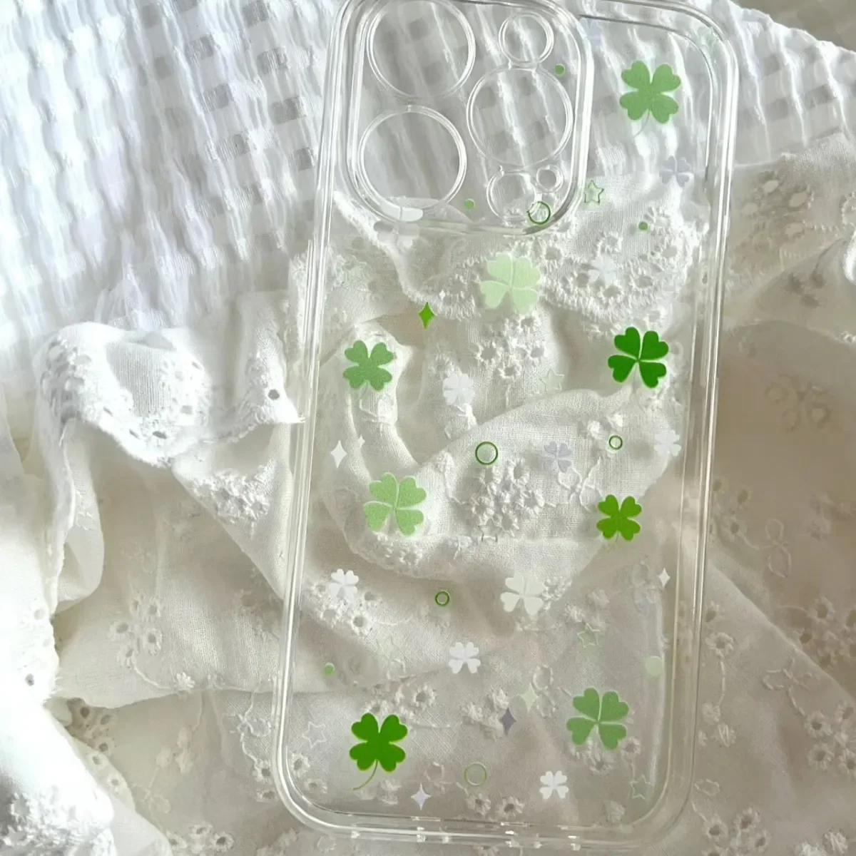 Ins Fresh Four Leaf Clover Korean Creative Cute Phone Case, Y2K Style Cover