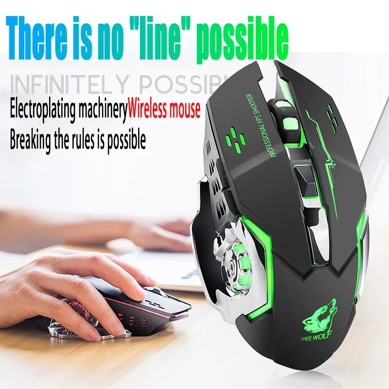 Wolf X8 Wireless Mouse Charging Gaming Mouse Mute Backlit Mechanical Ergonomic for Pc Laptop