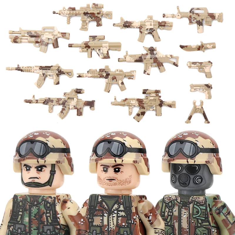 

Military City Police Figures Accessories Building Blocks Army Commandos Soldier Camouflage Helmets Weapons Bricks Toys For Kids