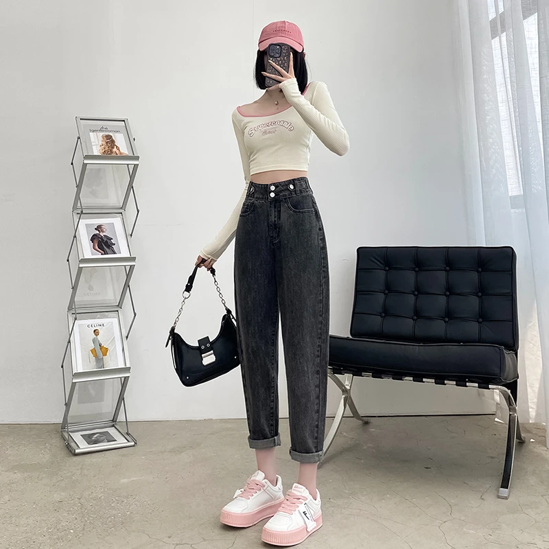 올 매치 여성용 데님 청바지 바지, 하이 퀄리티 여성용 하이 웨이스트 엄마 하렌 바지, 루즈 스트레이트 레그 팬츠, 드롭쉽