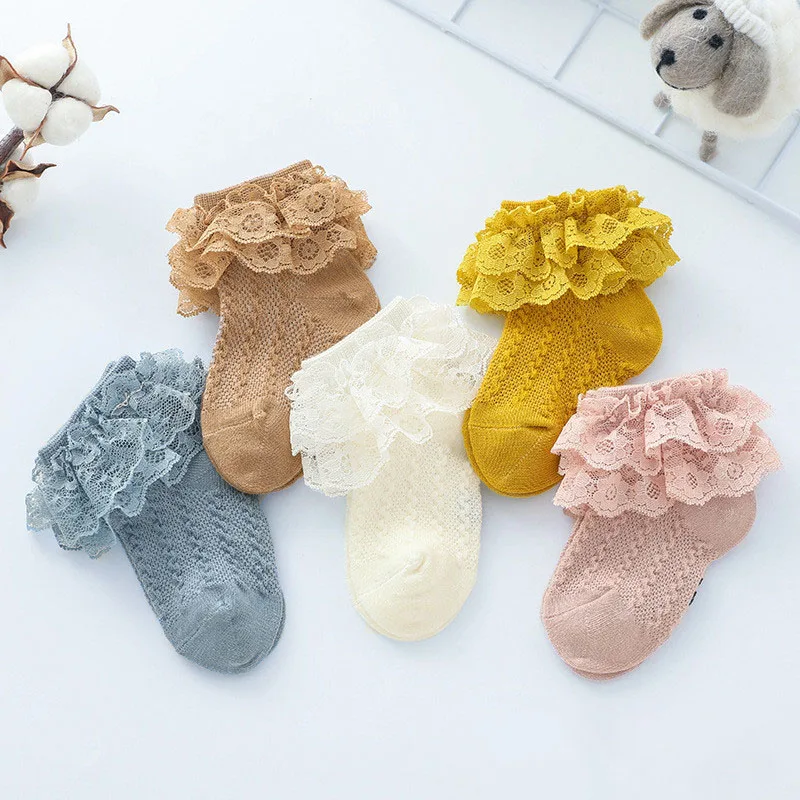 Bow Lace Newborn Cotton Baby Socks For Baby Girls Breathable Soft Cotton Sock Toddler Princess Style Lace Ruffle Cute Socks