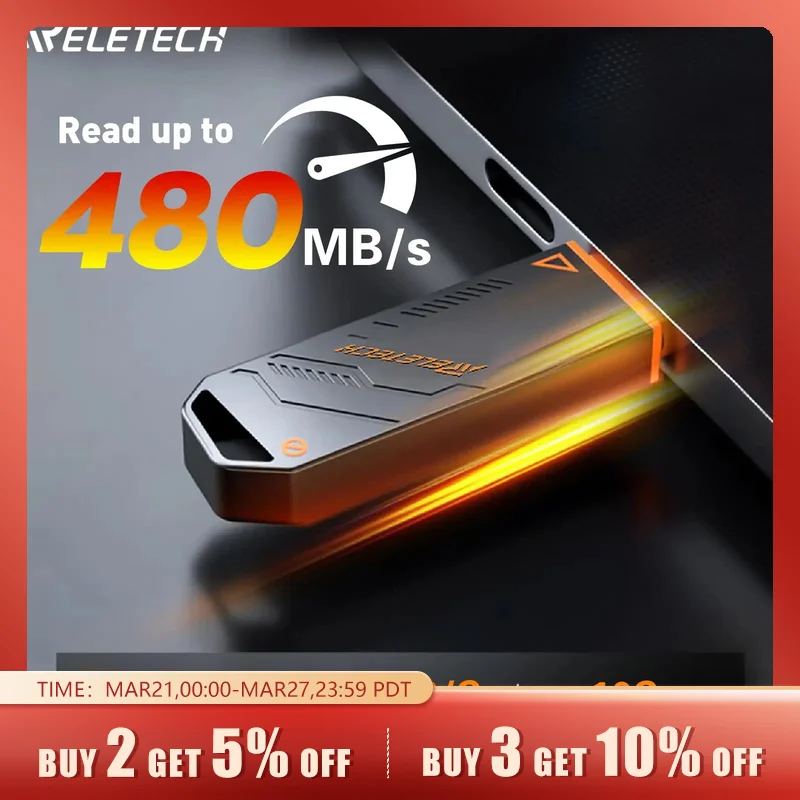 Reletech Elite7 Pro USB 3.2 솔리드 스테이트 드라이브, 읽기 480 MB/s, 휴대용 SSD, 고속 USB 플래시 드라이브, USB 2 세대 썸 드라이브, 회색