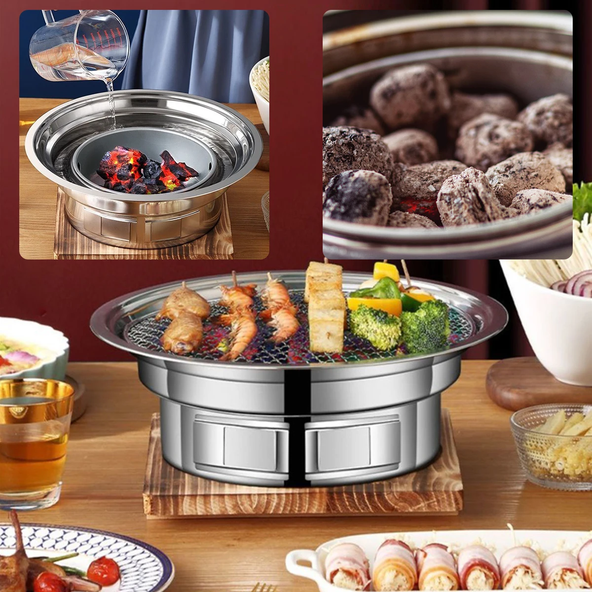 Bhina 3 Pièces Grande Argent Bol Coréen En Acier Inoxydable