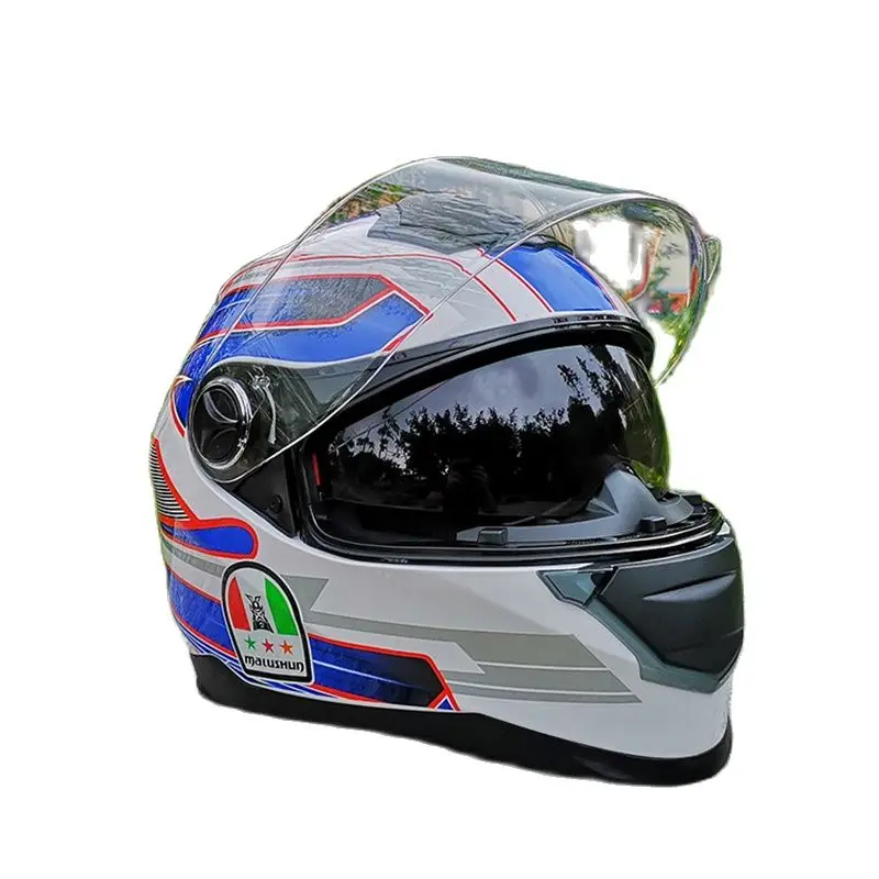 Ece Approved Motorcycle Blue Helmet Double Visors Cool Men Riding Casco