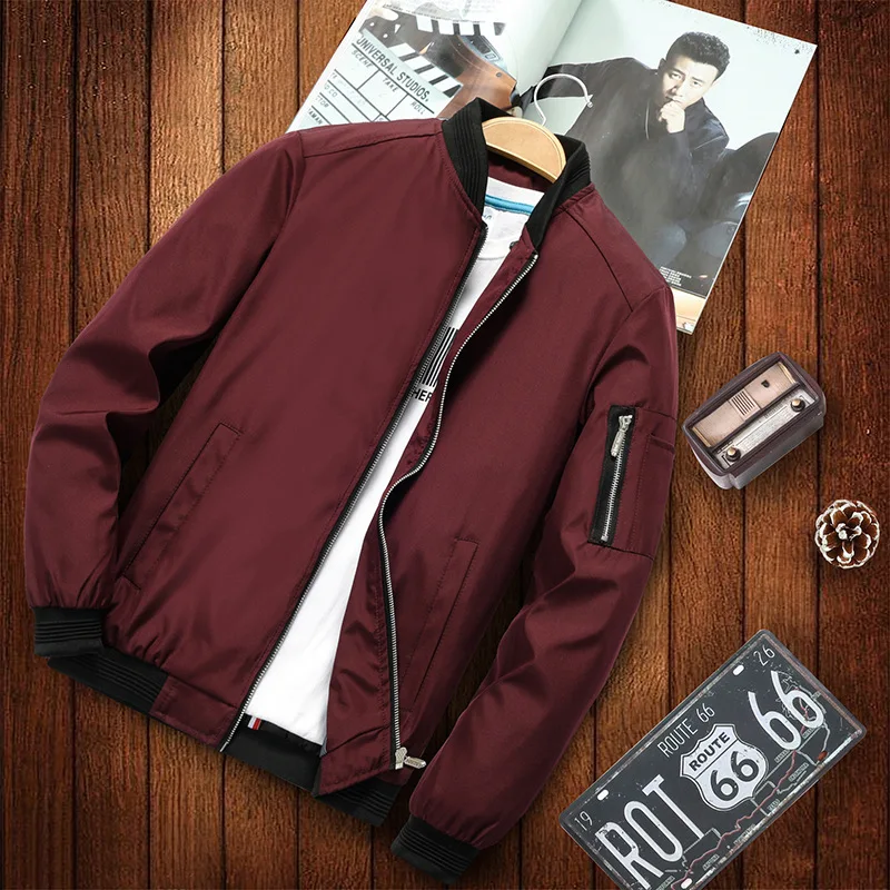 Frühling Herbst Jacke Männer Große Größe M-6XL Militär Jacke Männer Stehen Kragen Varsity Jacke Windjacke Männer Mantel Männlich Einfarbig_voghion.com