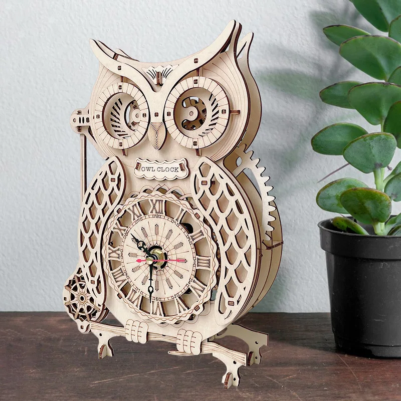 3D Wooden Owl Clock Stereoscopic Jigsaw Puzzle Toy for Child Adults Mechanical Gear Puzzles Model Kit Pendulum Clocks Gift 4 pcs alarm clock mini model children s toys accessory vintage clocks small decor child