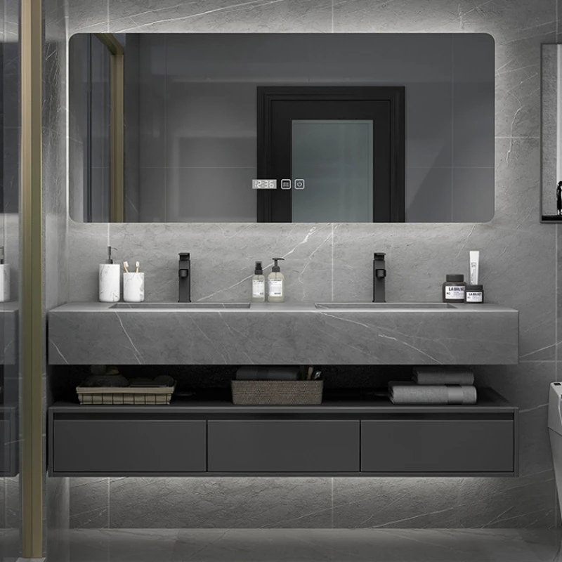 

Factory Direct Supply Smart Led Anti Fog Mirror High Hardness Impact Resistance Easy Clean Surface Bathroom Double Basin Cabinet