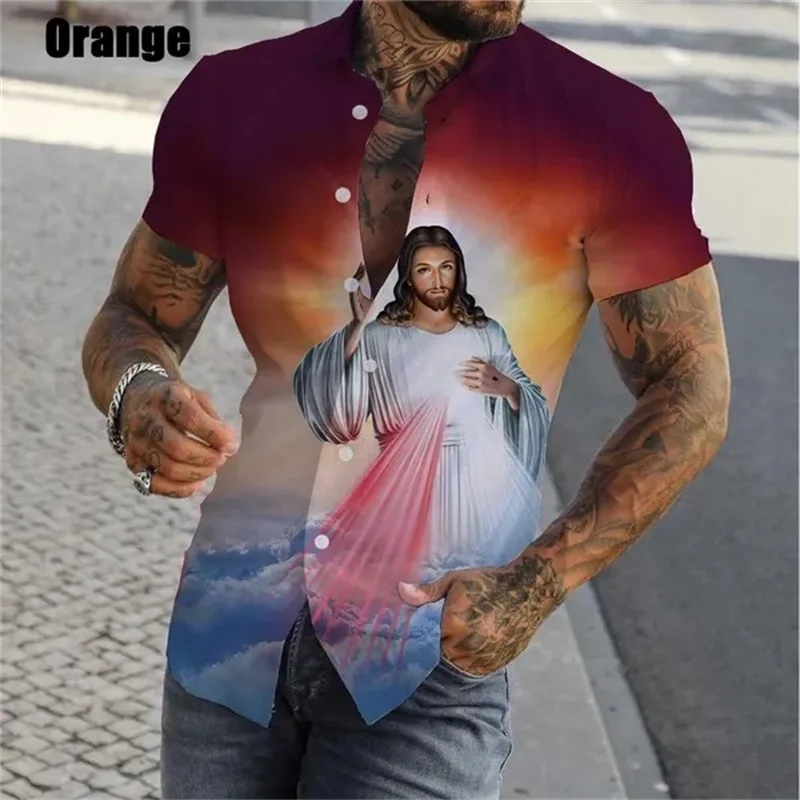thumbnail image 1 of Camisetas con estampado digital "Jesús ama a todos", gráficas cristianas para hombre, blusas casuales de manga corta de talla grande, camisas ajustadas para hombre, 1 of 5