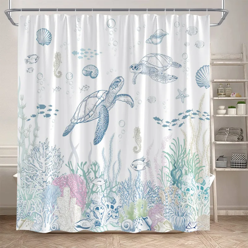 Tenda Da Doccia Con Stelle Marine E Conchiglie - 152x182 Cm, Tessuto