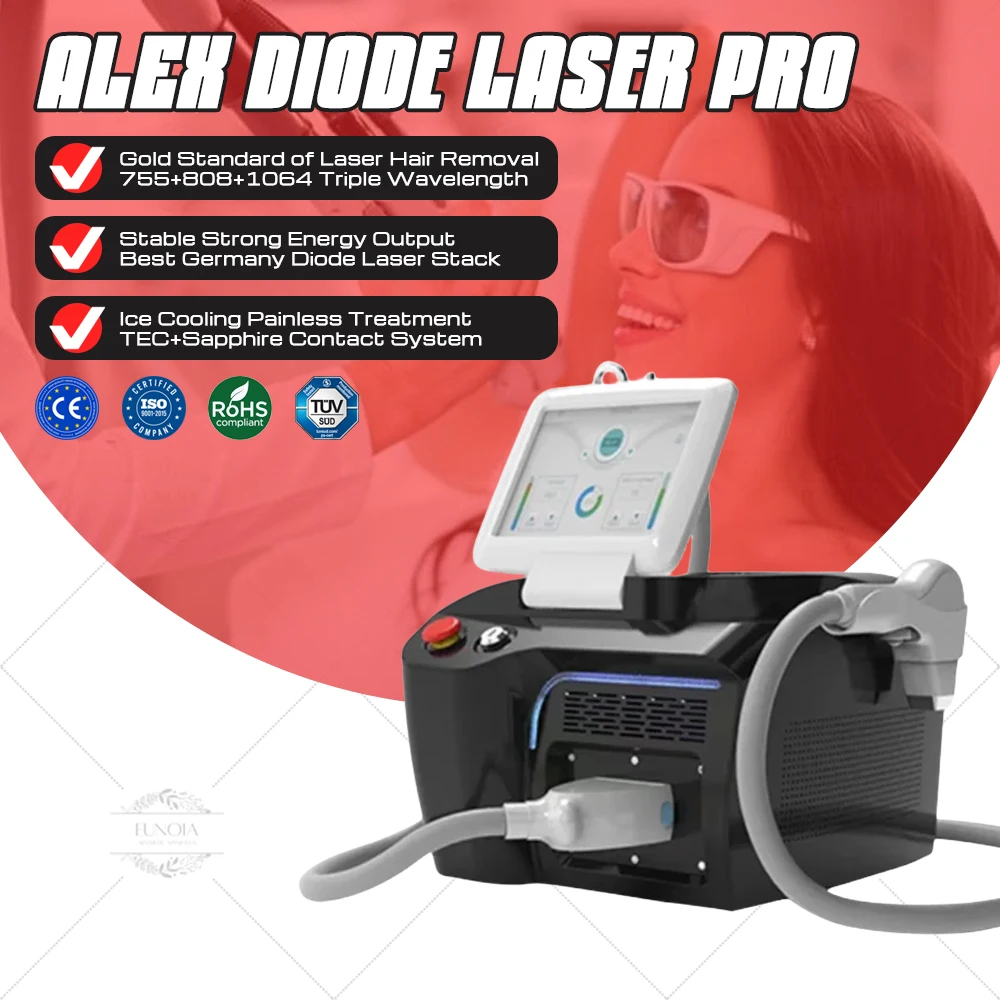 Alex Diode Laser Pro Hair Removal Machine Triple Wavelength Depilation Skin Rejuvenation Professional Beauty Salon Equipment crystal hair remover epilator physical hair removal painless safe epilator easy cleaning reusable body beauty depilation care to