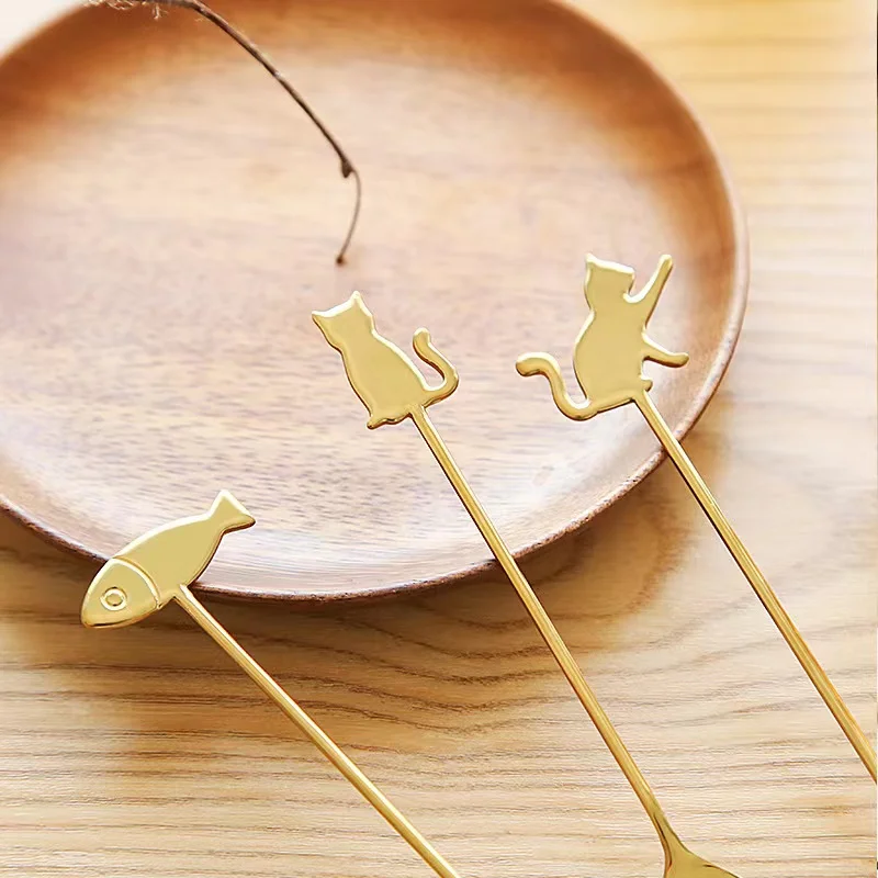 Japanese Cat Spoon Fork Cute Cartoon Cat Fish Coffee Spoon Creative Cake Dessert Fruit Fork