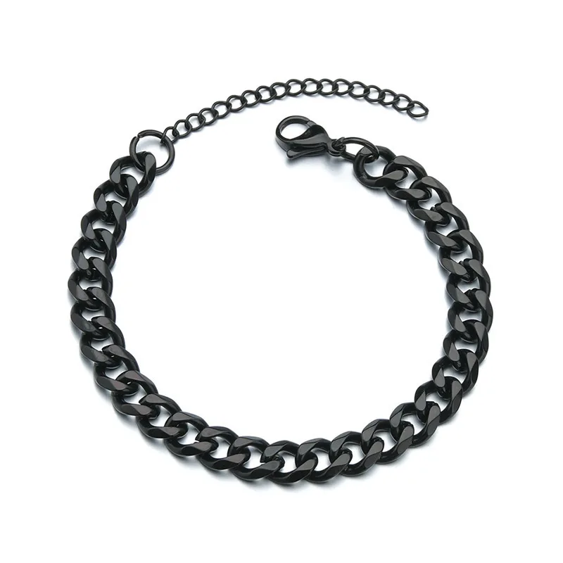 Black Stainless Steel Cuban Chain Link Bracelet for Men