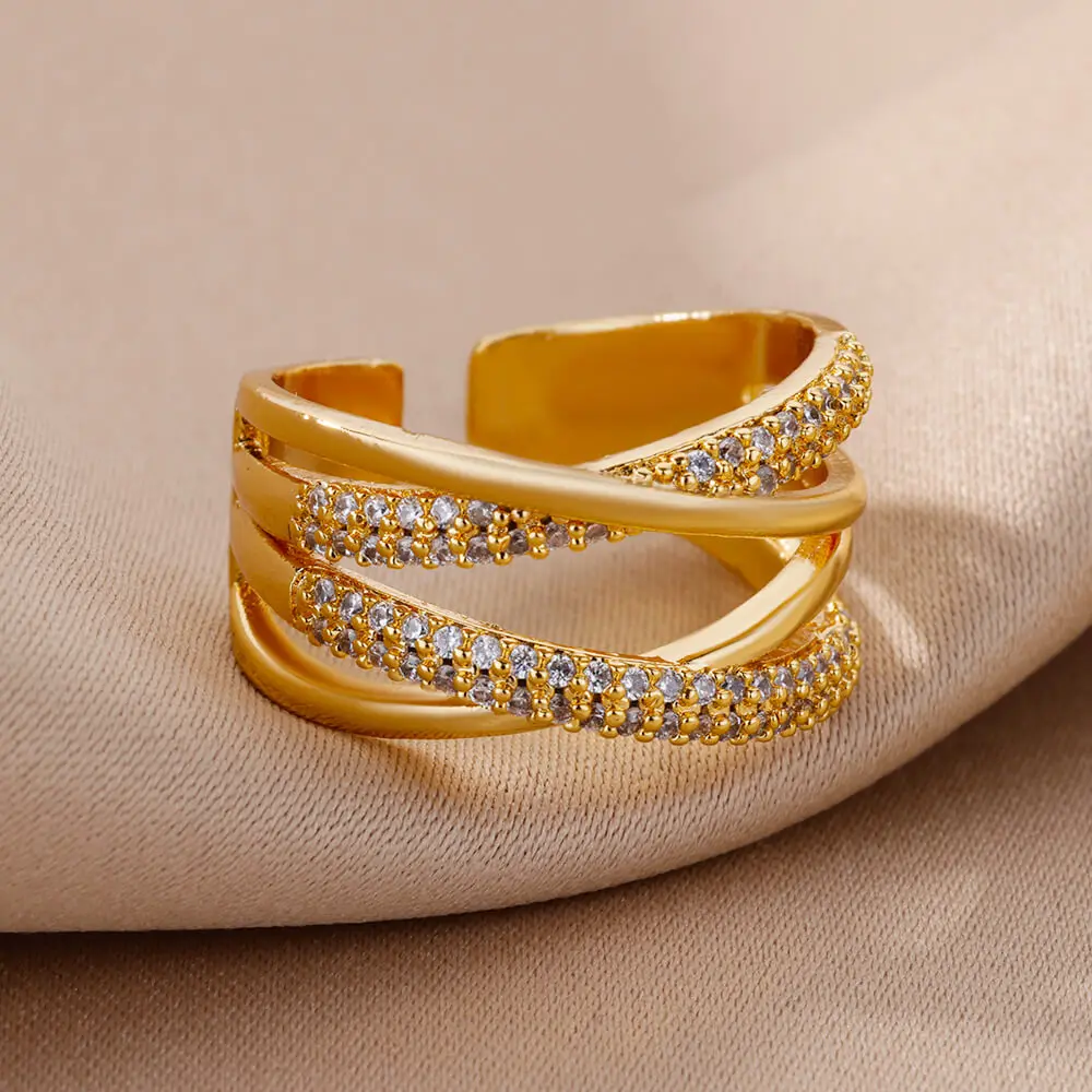 Zircon Double Cross Ring Adjustable Stainless Steel