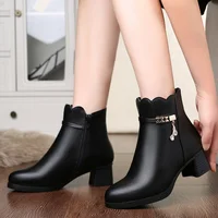 Autumn Winter Fashion Women Soft Leather Ankle Boots Anti-slip Warm Plush Casual Elegant Thick Heel Trend Platform Boots - Image 2