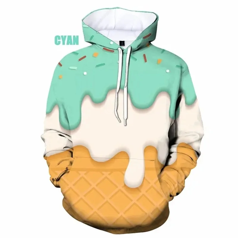 3D Print Funny Ice Cream Graphic Hoodies For Men Women Casual Plus Size Sweatshirt Hoodies Tops Mens Pullovers Streetwear 4