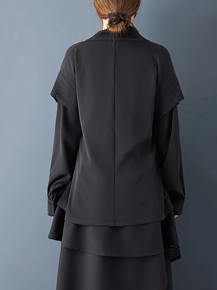 2025 Spring Autumn New Oversized Irregular Black Vintage Blouse Women Long Sleeve Loose Casual Shirt Top Lace-Up Fashion Clothes