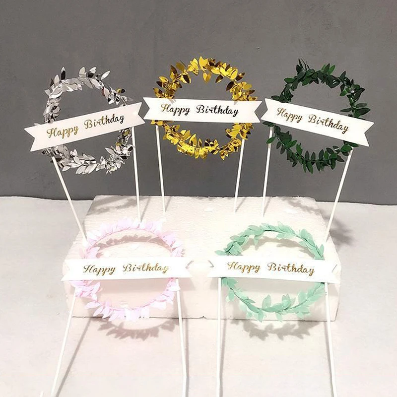 

5Pcs Happy Birthday Cake Cane Vine Ornament Insert Rattan Grass Circle Cupcake Toppers Kids Baby Shower Party Wedding Decoration