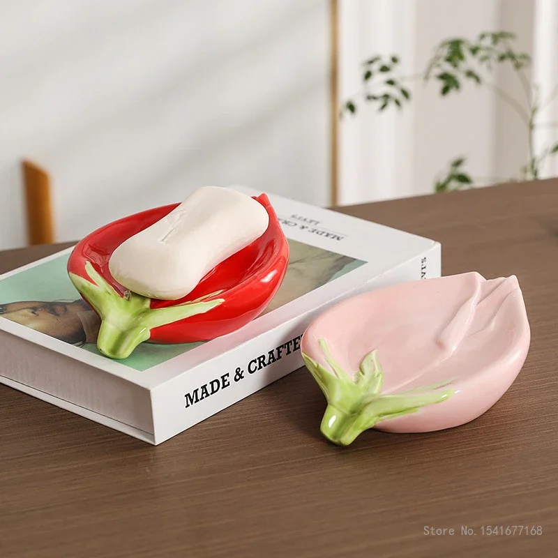 Creative Rose Leaf Shaped Ceramic Soap Box Household Bathroom Kitchen Article Sink Drain Soap Dish Light Luxury Stora 1Pcge Rack