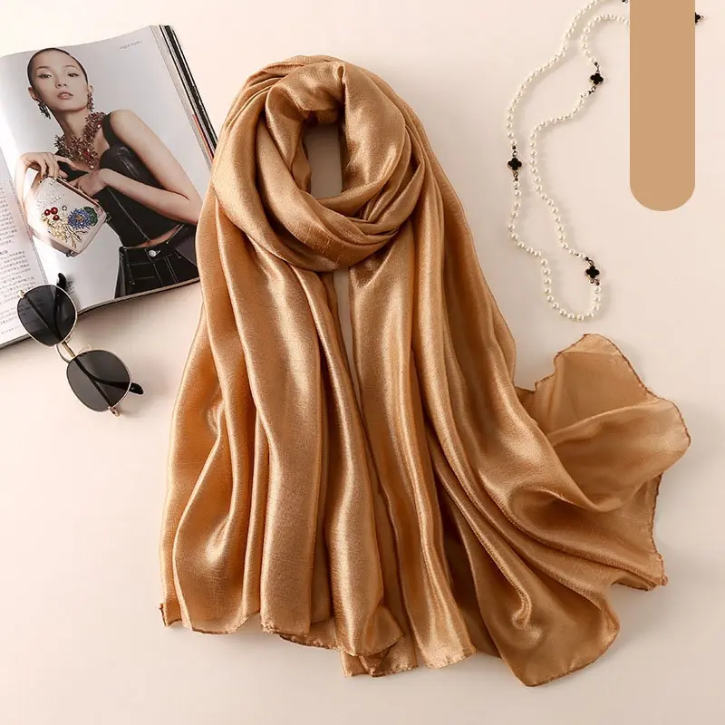 S1025d19eba784c4496efe392416be898F Solid Colors Neckerchief Hijab Scarf For Women Silk Satin Headband Hair Scarves Female Square Shawls Head Scarfs Mallzona