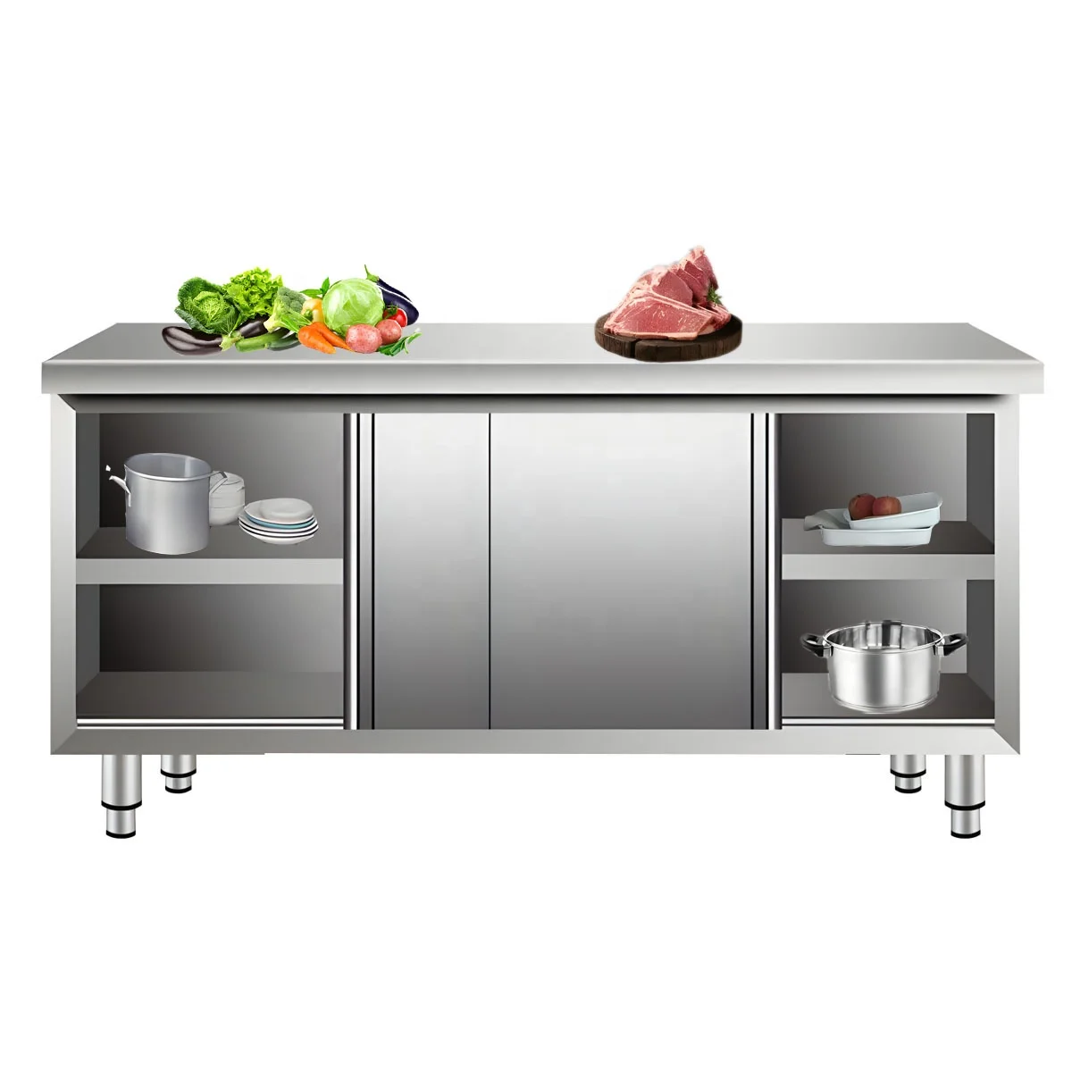 Manufacturer China Outdoor Kitchen Furniture 304 Stainless Steel Kitchen Cabinets With Storage Rack