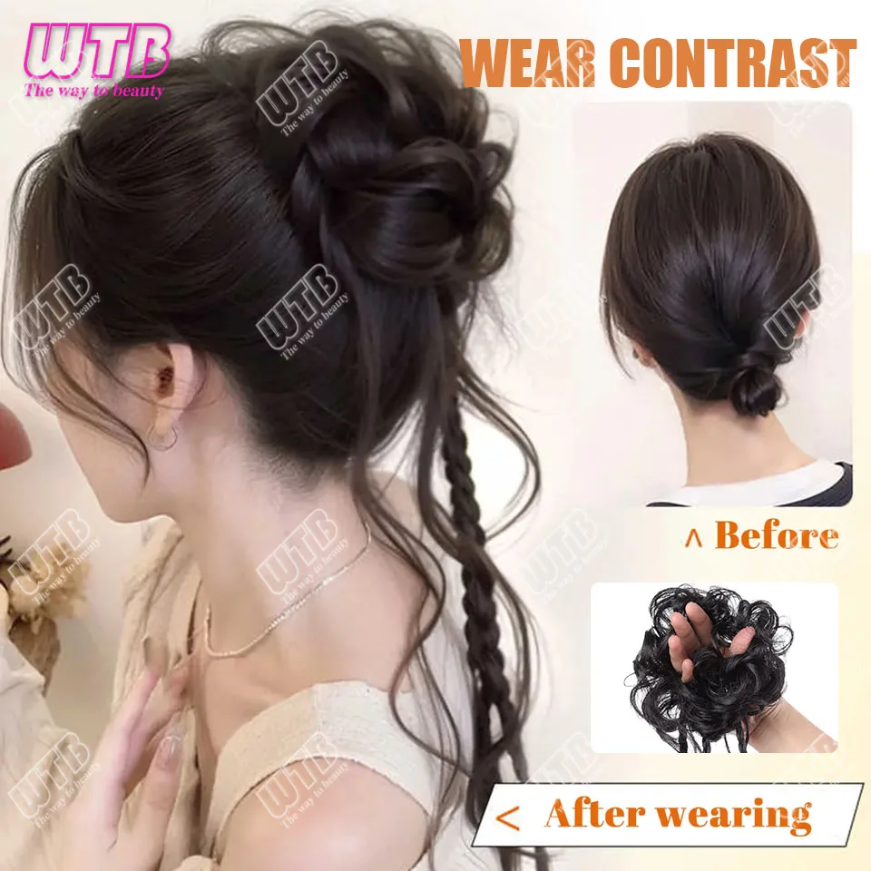 합성 20인치 긴 브레이드 헤어 번 트위스트 디자인 블랙 푹신한 탄력성 헤어 번 포니테일 여성용