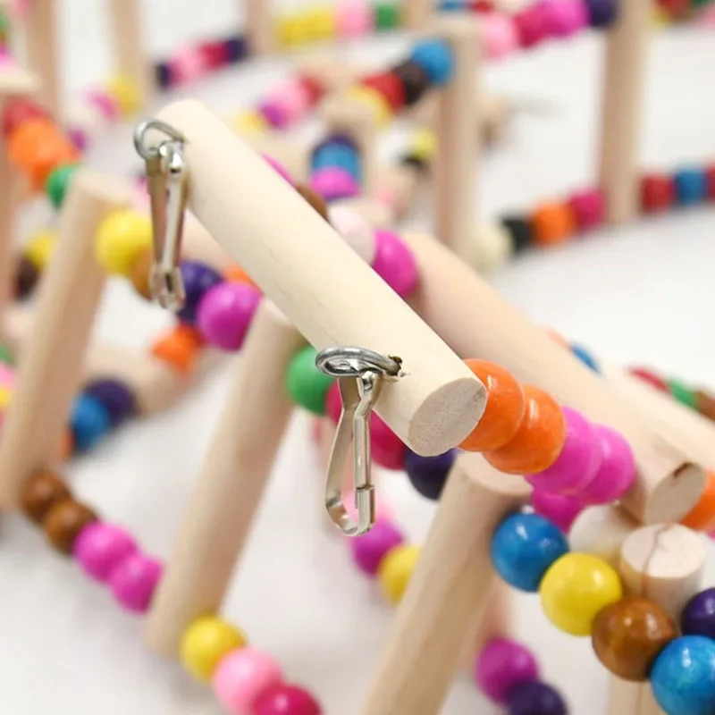 Natural Wood Birds Pets Parrots Ladders Climbing Toy Hanging Colorful Balls Parrot Toys for Conures Parakeets Cockatiels bird climbing toys
