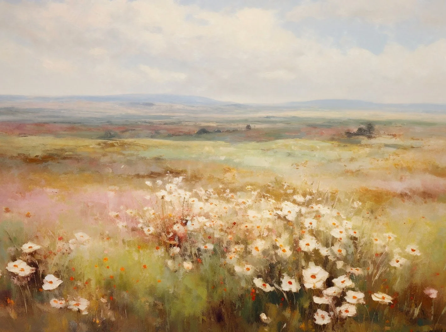 Moody Autumn Wildflower Landscape Canvas Print – Vintage Rustic Country Scenery Wall Art Decor