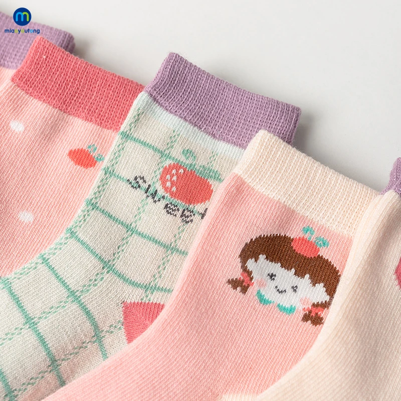 5 Pairs/Lot Strip Cotton Knit Warm Children's Socks For Girls New Year Socks Kids Women's Short Baby Newborn Miaoyoutong