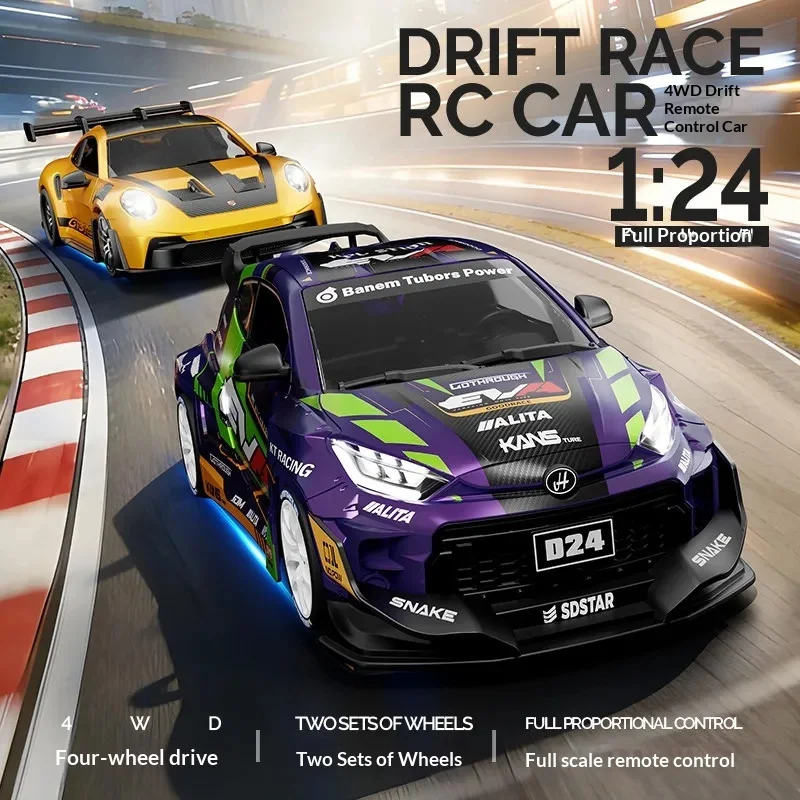 자이로 버전 SDSTAR RC 드리프트 카 1:24 스케일 4WD D24 풀 프로포셔널 컨트롤 두 세트의 휠 전문가용 원격 제어 장난감