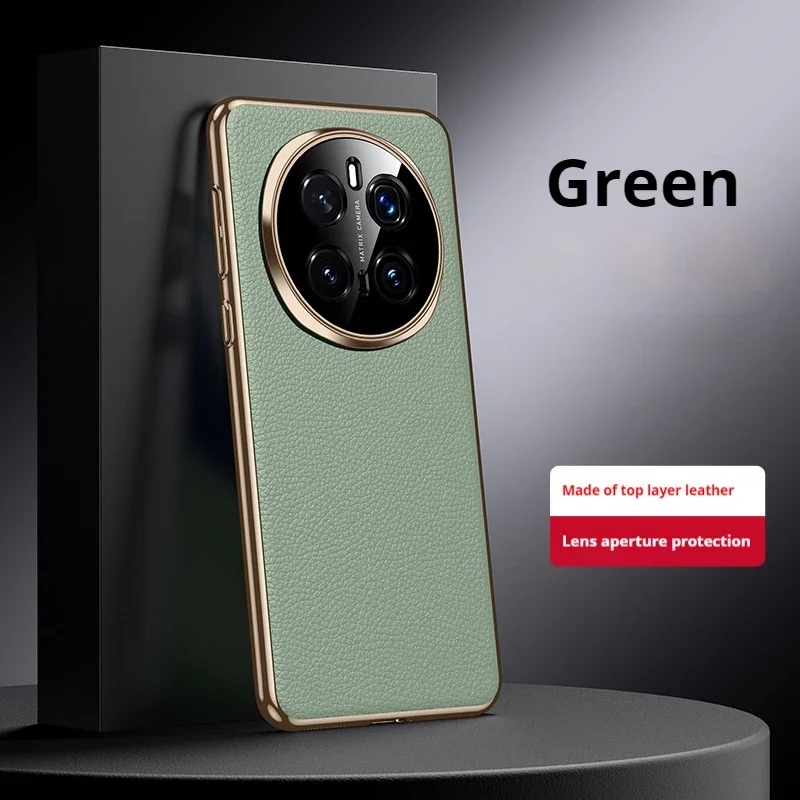 Luxury Leather Phone Case with Full Camera Lens Protection and Hard Plating Back Cover