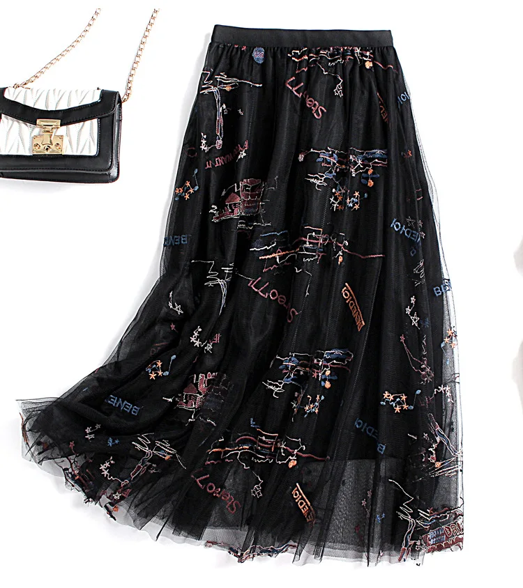 2020 Autumn/winter New Heavy-duty Embroidery Mesh Skirt Female Autumn/winter High-waisted Multi-layer Gauze Skirt Fairy Skirt pencil skirt Skirts