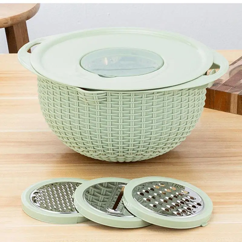 Multifunctional Colander Bowl Vegetable Slicer Grater Drain Basket Stainless Steel Rotating Strainer Bowl set Kitchen Gadgets - Image 3