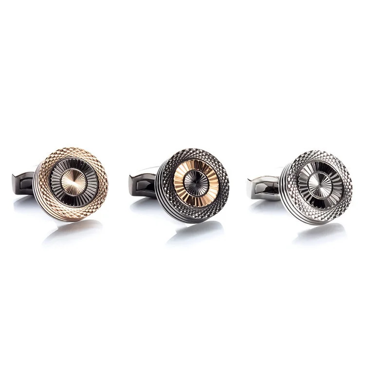 Gemelli circolari di alta qualità in metallo elettroplaccato a doppio strato disponibili in magazzino Gemelli francesi placcati in oro da uomo_voghion.com