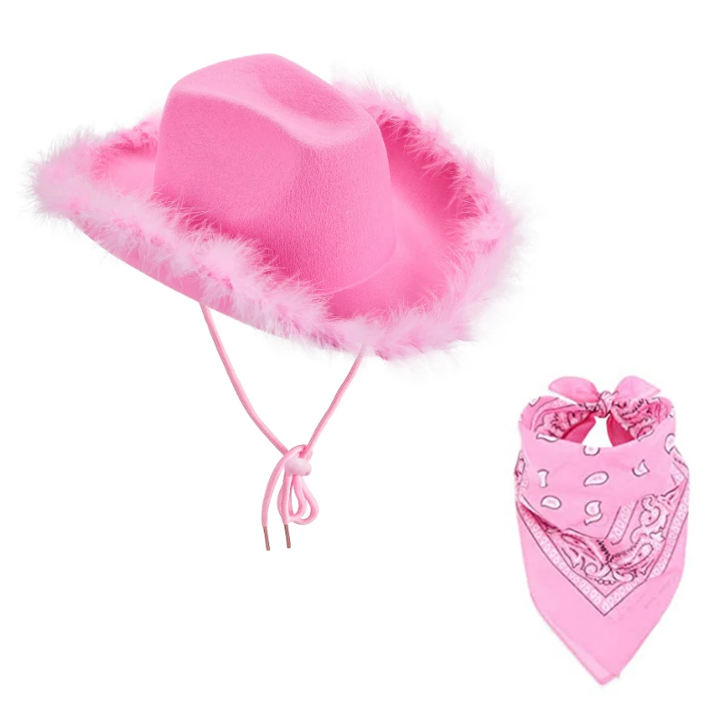 Halloween Women Western Cowboy Hat Pink Cowgirl Fluffy Cowboy Hat