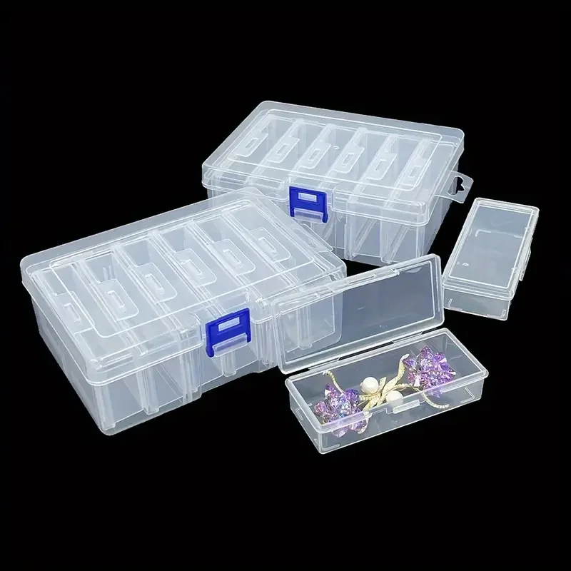 6pcs Sturdy Clear Plastic Storage Box Set-Durable Rectangular Craft Organizer Cases-Multi-Use Containers with Latch