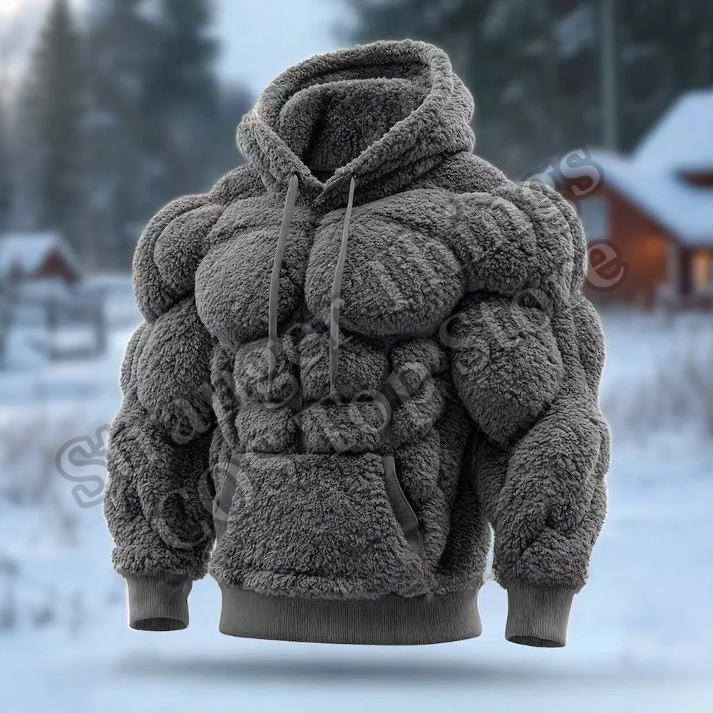 Sudadera con capucha musculosa de franela para hombre, Sudadera con capucha con estampado 3DPrint y bolsillo canguro, jersey divertido y grueso para disfraz de Navidad