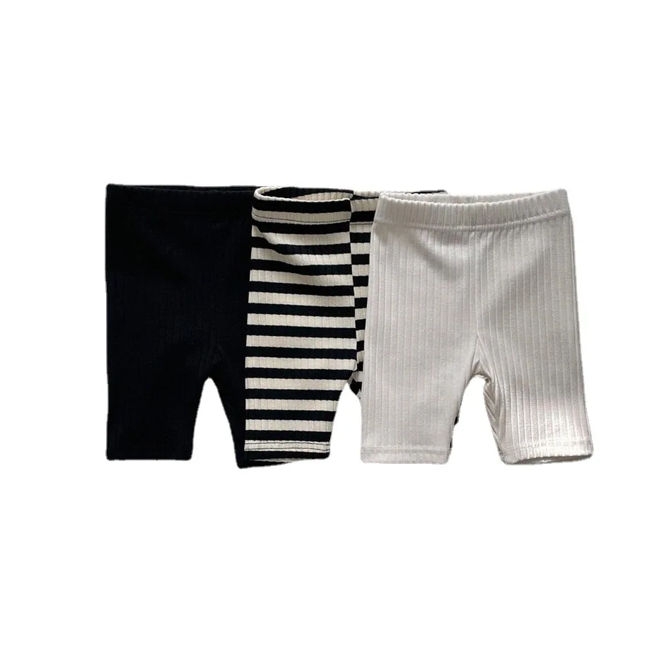 2024 Lente Nieuwe Kinderen Katoenen Leggings Baby Meisje Gestreepte Strakke Broek Peuter Casual Midden Broek Kids Veelzijdige Stretch Shorts