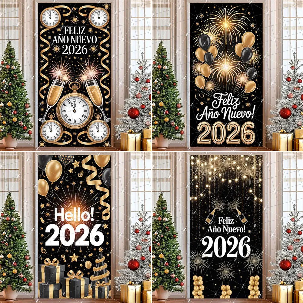 1pc 2026 Happy New Year Backdrop Door Banner for  Celebration Family Christmas New Year Party Decor Backdrop Banner Photo Studio